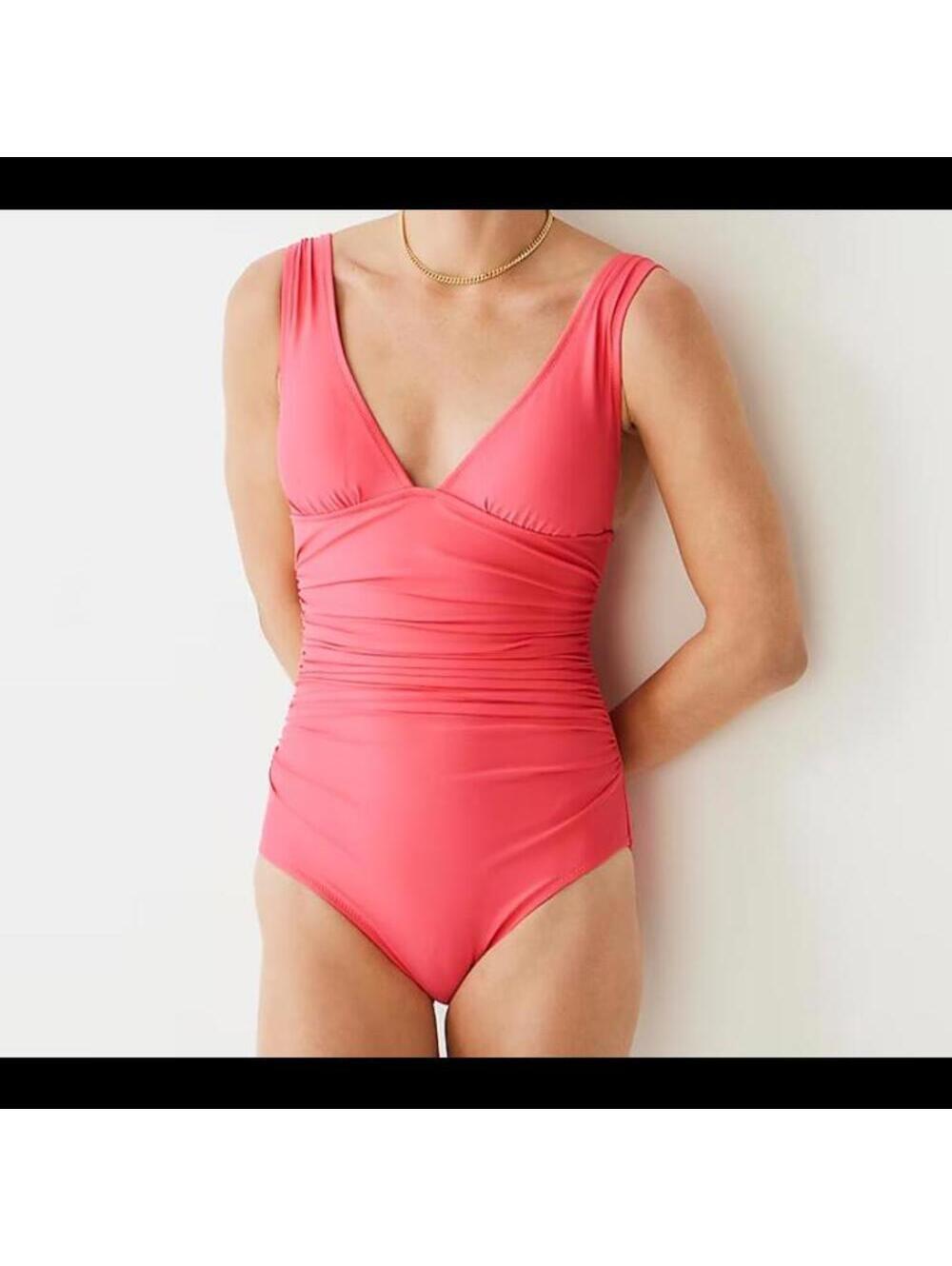 J.Crew Ruched V-neck One-Piece Swimsuit Vibrant Fuschia BC116 NWT Size 8